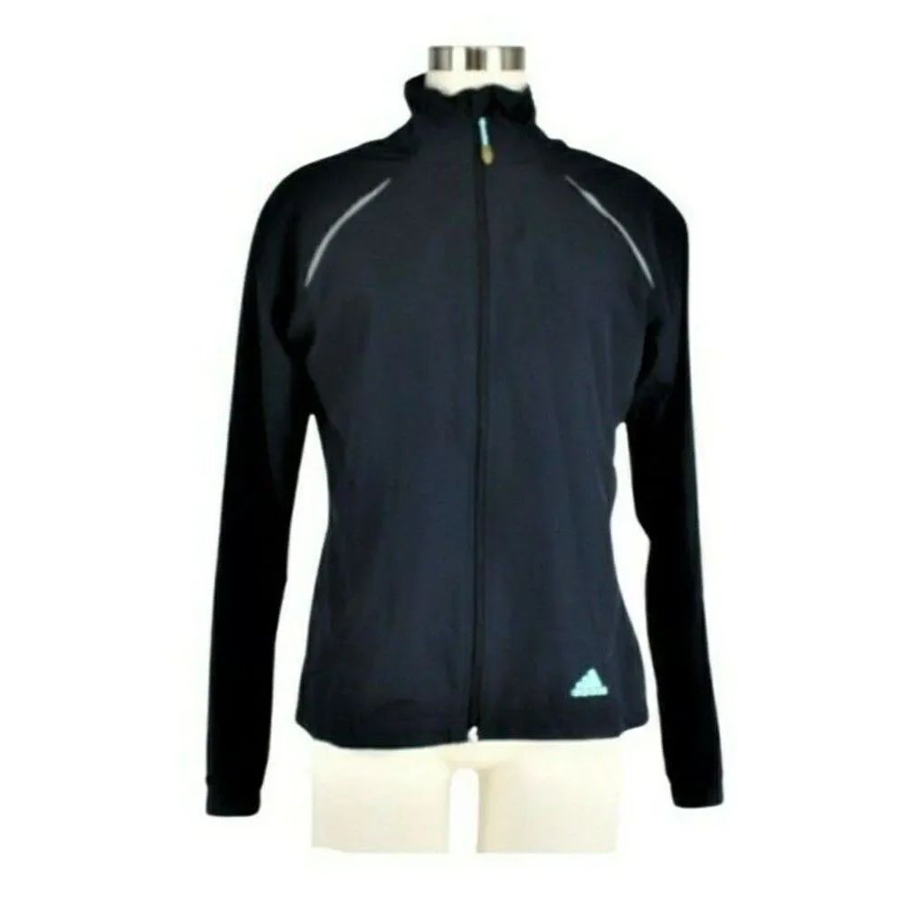 Jacket Windbreaker Full Zipper Front Zip Pockets Stretchy Blue Women's Size Med